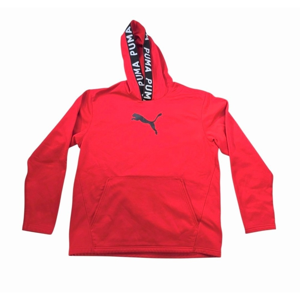 PUMA WarmCELL Orange Graphic Logo Polyester Fleece Pullover Hoodie Men's Large